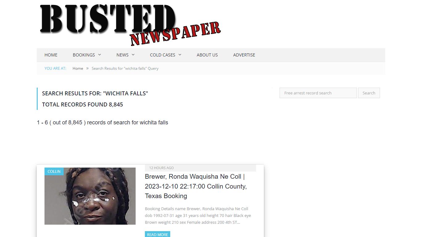 Search Results For: "wichita falls" - BUSTED NEWSPAPER